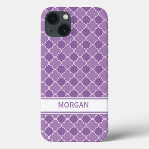 iPad Aangepaste naam Paars Quatrefoil Patroon iPhone 13 Hoesje
