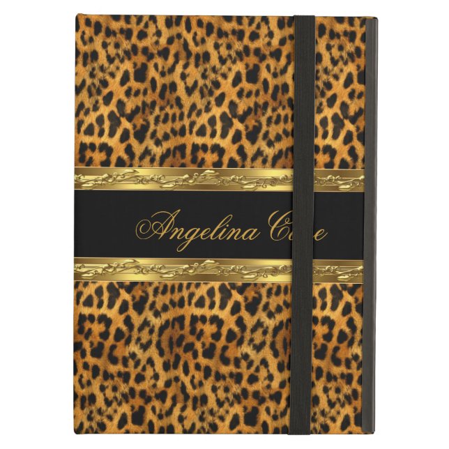 iPad Air Coque Elegant or noir Leopard Poster de animal (Devant fermé)