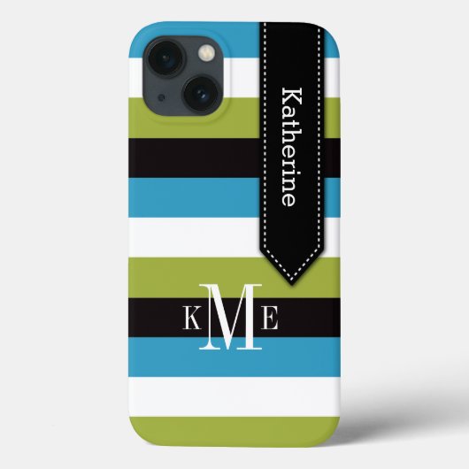 ipad mini hoesje | Stripes | Blauw groen zwart wit (Achterkant)