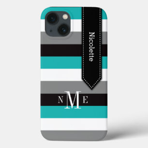 ipad mini hoesje Stripes Turquoise, Black, Gre