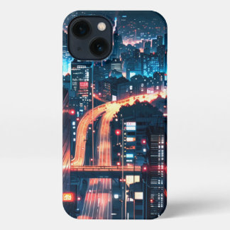 iPhone 11-15 anime hoesje: "Cityscape Sunset." iPhone 13 Hoesje