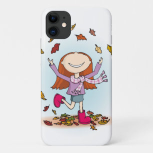 iPhone 11 Automne automne fille jouant avec coque feuille
