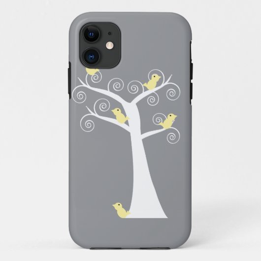 iPhone 11 Cinq oiseaux jaunes dans un Coque d'arbre (Dos)