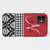 iPhone 11 Coque Red Black Damask Printed Diamonds 5 (Dos (Horizontal))