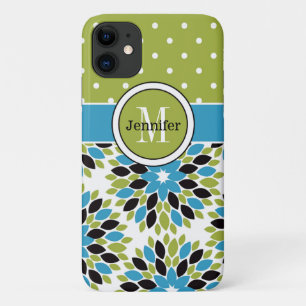 iPhone 11 Hoesje Floral, Stippen Blauw, groen