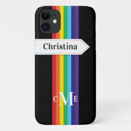 iPhone 11 Hoesje | Regenboogstrips met monogram