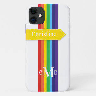 iPhone 11 Hoesje   Regenboogstrips met monogram