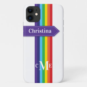 iPhone 11 Hoesje   Regenboogstrips met monogram