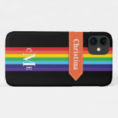iPhone 11 Hoesje | Regenboogstrips met monogram (Achterkant (horizontaal))