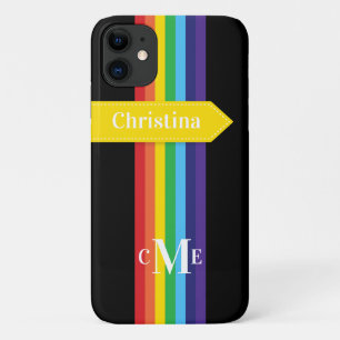 iPhone 11 Hoesje Regenboogstrips met monogram