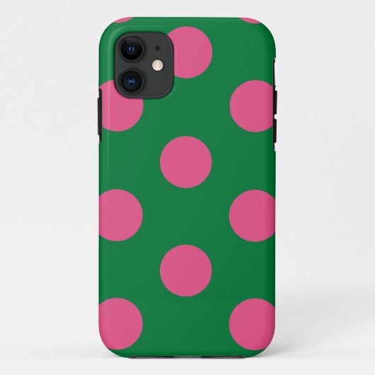 iPhone 11 Polka Coque mignonne point vert et rose (Dos)