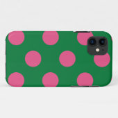 iPhone 11 Polka Coque mignonne point vert et rose (Dos (Horizontal))