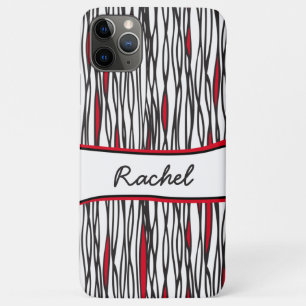 iPhone 11 Pro Max Bandes tribales noir blanc & rouge nom coque