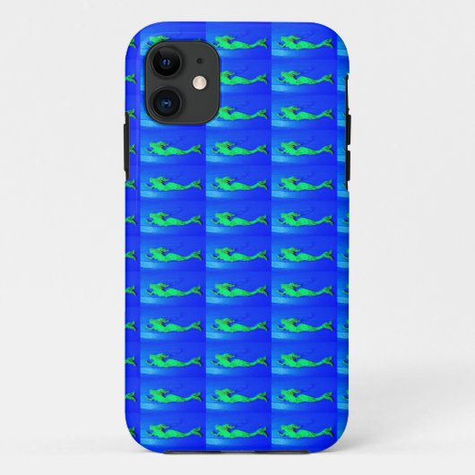 iPhone 11 sirènes vertes sur coque bleu (Dos)
