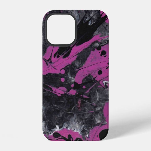 iPhone 12 Coque abstrait rose noir. (Verso)
