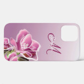 iPhone 12 Coque - Monogramme et aquarelle freesia (Verso (horizontal))