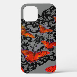 iPhone 12 ORANJE VLINDERS ANTIEKE ZWARTE KANT Hoesje