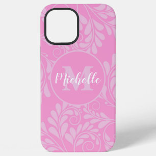 iPhone 12 Pro Max Coque rose fleuri avec initiale & nom