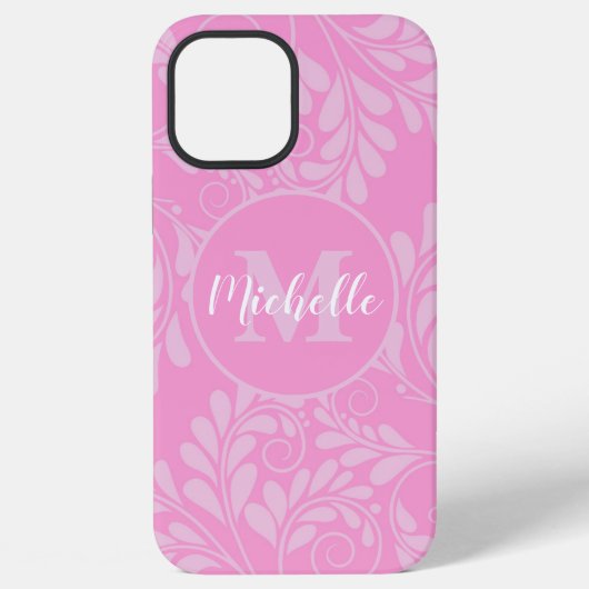 iPhone 12 Pro Max Coque rose fleuri avec initiale & nom (Verso)