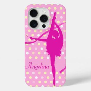 Coque iPhone 15 Pro Enfants filles nommé gymnaste poka point rose