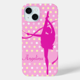 Coque Pour iPhone 15 Enfants filles nommé gymnaste poka point rose