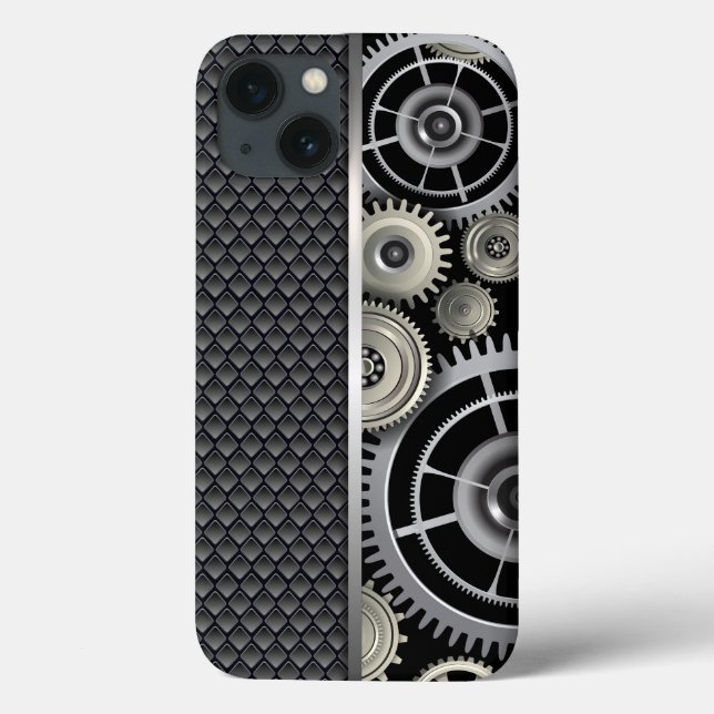 iPhone 13 Case Engins mécaniques et Motif de maillage (Back)