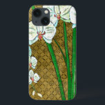 iPhone 13 Case White Flowers and Green Stems on Brown Border<br><div class="desc">White flowers off green stems in this piece by Chariklia Zarris. Set against a tan background and surrounded by a brown border this is a simple but elegant painting. Add it to your home and enjoy the beauty !</div>