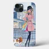 iPhone 13 Coque Appel rose & bleu stylisé New York Fashion Girl (Back)