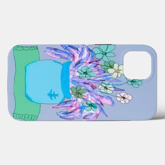 iPhone 13 Coque avec Pot Fleur en bleu (Verso (horizontal))
