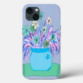 iPhone 13 Coque avec Pot Fleur en bleu (Verso)