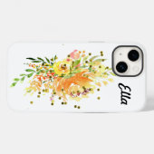 iPhone 14 Coque dur avec fleurs jaunes (Verso (horizontal))