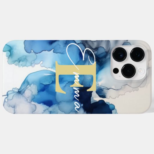 iPhone 14 Pro Max Coque avec encre d'alcool bleu e (Verso (horizontal))