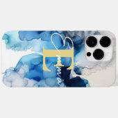 iPhone 14 Pro Max Hoesje w Blauw & Wit Alcoholinkt (Achterkant (horizontaal))