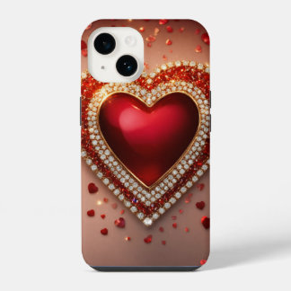 iPhone 14 Stoer Hoesje, Glanzend met hart liefde Hoesje