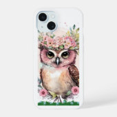 iPhone 15 Coque avec chouette et fleurs (Verso)