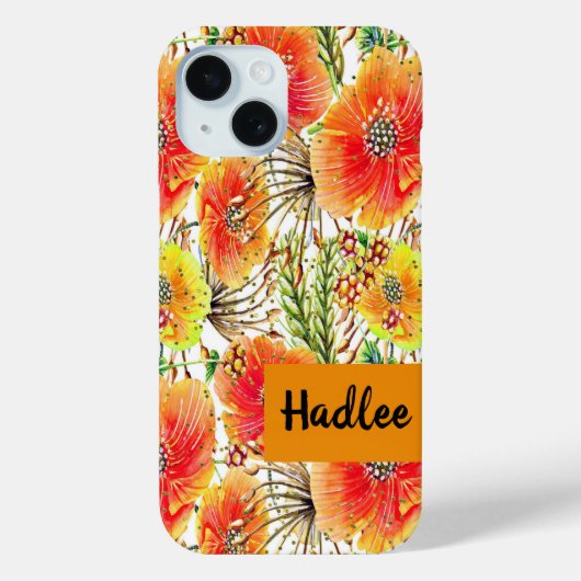 iPhone 15 Coque avec Fleurs orange et jaune (Verso)