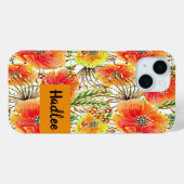 iPhone 15 Coque avec Fleurs orange et jaune (Verso (horizontal))