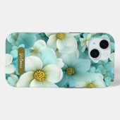 iPhone 15 Coque Vert & Blanc Floral Design & Nom (Verso (horizontal))