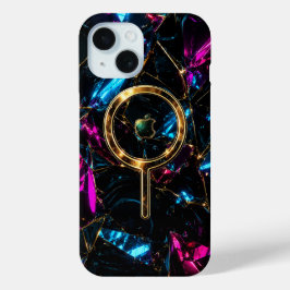 iPhone 15 Hoesje: Futuristische Neon Kristal MagSa