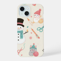 iPhone 15 Hoesjes-Cat sneeuwpop