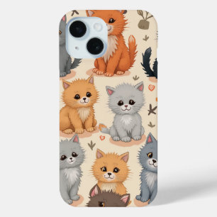 iPhone 15 Hoesjes Schattige kittenpatroon Telefoon