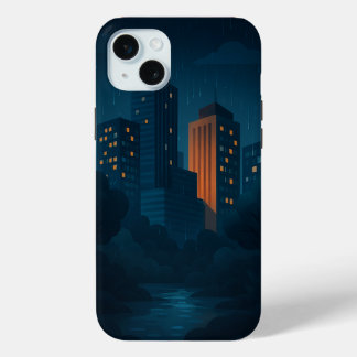 iPhone 15 Mini Coque de la ligne Skyline de la ville de nuit-coqu