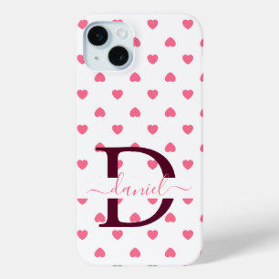 iPhone 15 Mini Joli fille Personnalisé Monogramme Coque de coeur
