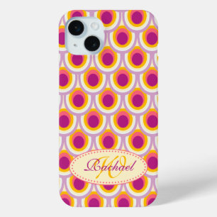 iPhone 15 Mini Motif Peacock nom rose jaune coque