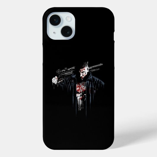 iPhone 15 Plus Hoesje met opvallend Man en Pistool (Achterkant)