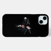 iPhone 15 Plus Hoesje met opvallend Man en Pistool (Achterkant (horizontaal))