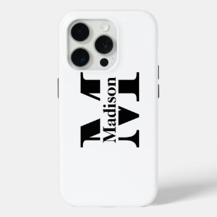 iPhone 15 Pro Coque de monogramme noir minimal moderne