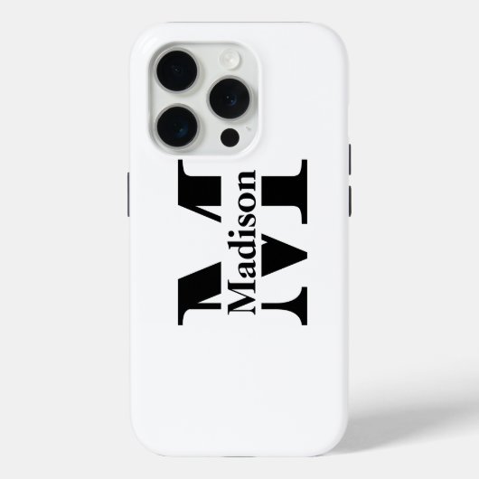 iPhone 15 Pro Coque de monogramme noir minimal moderne (Verso)