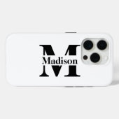 iPhone 15 Pro Coque de monogramme noir minimal moderne (Verso (horizontal))