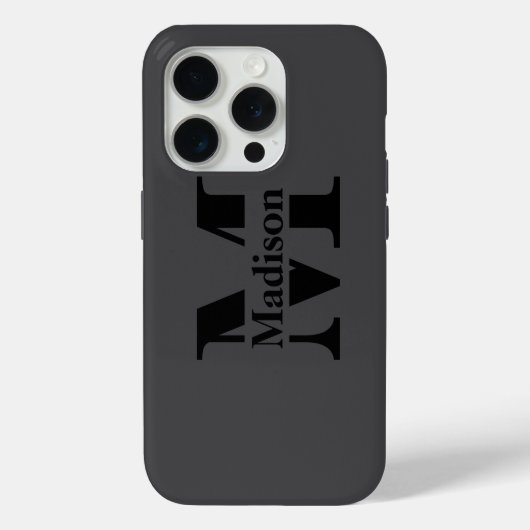 iPhone 15 Pro Coque de monogramme noir minimal moderne (Verso)